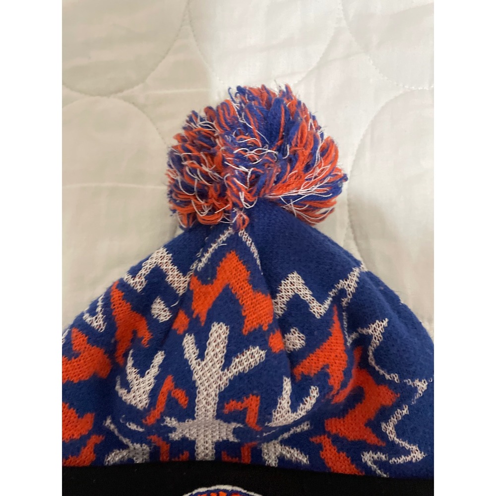 New York Knicks New Era Beanie Hat Blue Orange Snowflake Fair Isle Pom Knit Cap - Picture 3 of 5